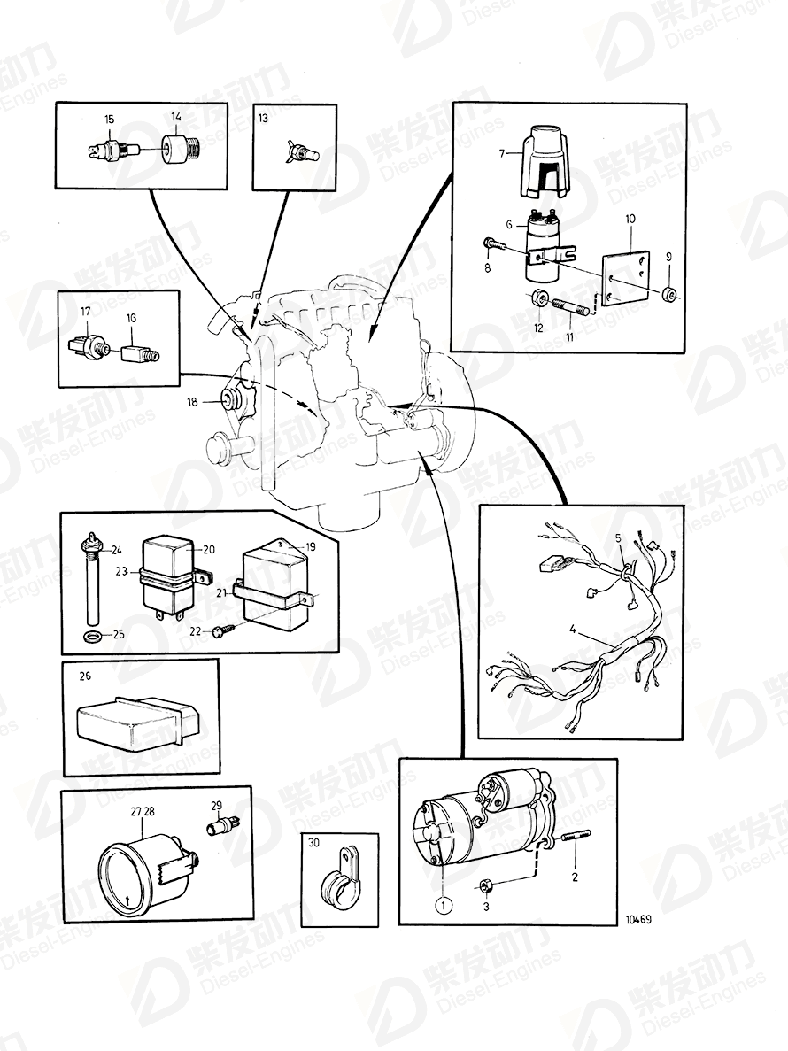 volvo penta Cable block 858285 Drawing
